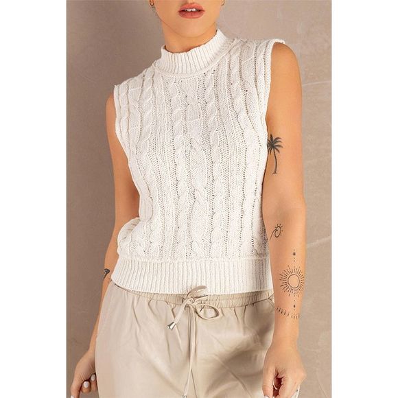 Azura Exchange  High Neck Cable Knit Sweater Vest - Picture 3 of 13